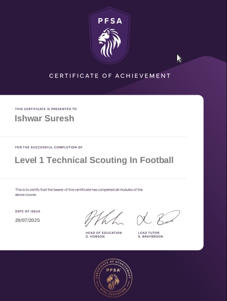 PFSA Level 1 Technical Scouting